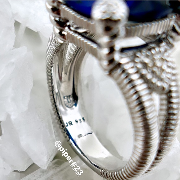 EUC Judith Ripka Blue Corundum & Diamond Fontaine Split Shank Ring - 6 - Picture 7 of 10